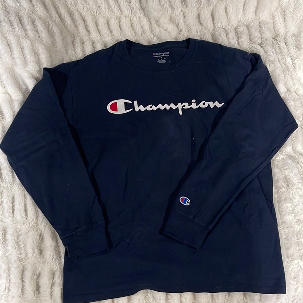 WOMEN’S LONG SLEEVE CHAMPION T-SHIRT NAVY/WHITE MEDIUM